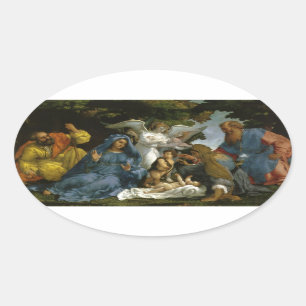 Sticker Ovale Famille sainte avec des saints et des anges