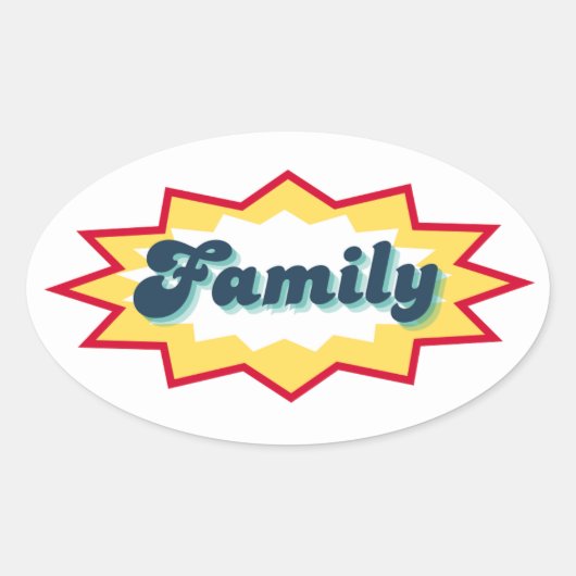 Sticker Ovale Family Sticker, comic book pop design (Devant)