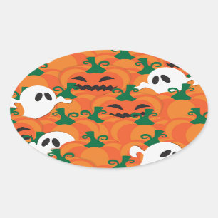Sticker Ovale Fantômes d'Halloween Patch de citrouille hantée