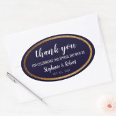 Sticker Ovale Faux Gold Navy Bleu Moderne Mariage élégant (Enveloppe)