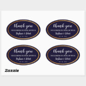 Sticker Ovale Faux Gold Navy Bleu Moderne Mariage élégant (Feuille)