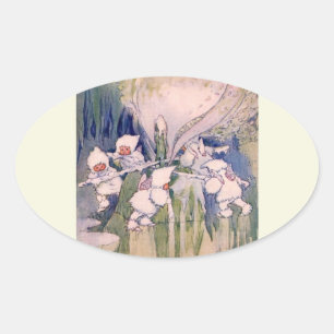 Sticker Ovale Fées de la neige faisant de la neige