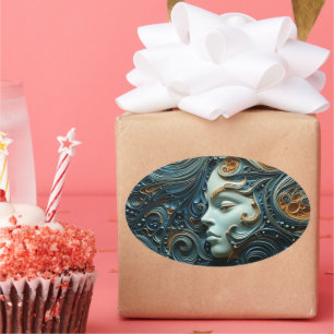 Sticker Ovale Femme au Clair de Lune en Art 3D