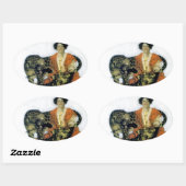 Sticker Ovale Femme avec deux animaux de compagnie léopards sauv (Feuille)