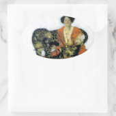 Sticker Ovale Femme avec deux animaux de compagnie léopards sauv (Sac)