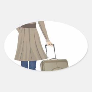 Sticker Ovale Femme blonde avec valise