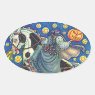 STICKER OVALE FEMME-CHEVAL SANS TÊTE, BALLE À BALLES HALLOWEEN B