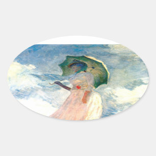 Sticker Ovale Femme Monet avec un parasol face à gauche