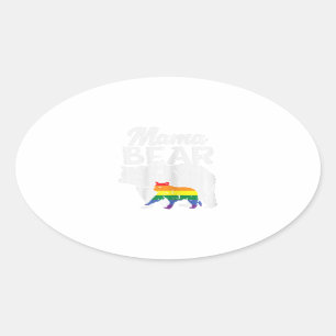 Sticker Ovale Femmes Mama Bear Rainbow Pride Gay Drapeau Lgbt