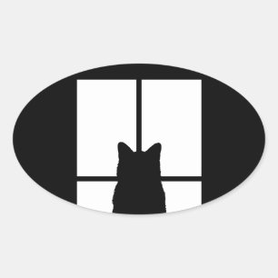 Sticker Ovale Fenêtre Cat Cliquez pour Customiser Obtenir une dé