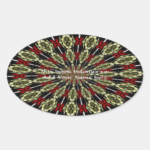 Sticker Ovale Fenêtre en verre rouge et or Kaleidoscope