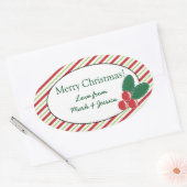 Sticker Ovale Festive Stripes et Holly (Enveloppe)