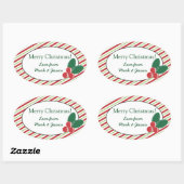 Sticker Ovale Festive Stripes et Holly (Feuille)
