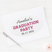 Sticker Ovale Fête de graduation rose moderne Stripes (Enveloppe)