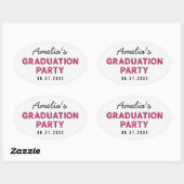 Sticker Ovale Fête de graduation rose moderne Stripes (Feuille)