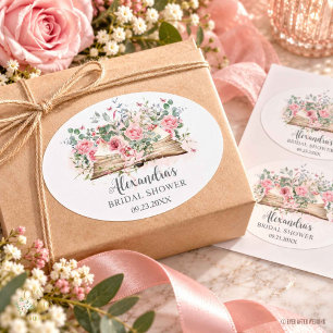 Sticker Ovale Fête de mariage Floral Rose Pâle Nouveau Chapitre