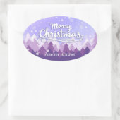 Sticker Ovale Fête de Noël de la forêt paisible de neige violett (Sac)