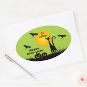 Sticker Ovale Fête d'Halloween de chat noir (Enveloppe)