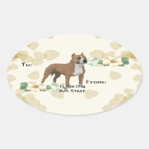 Sticker Ovale Feuille Motiff de Tan de ~ du Staffordshire