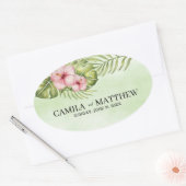 Sticker Ovale Feuilles Et Fleurs Exotiques (Enveloppe)
