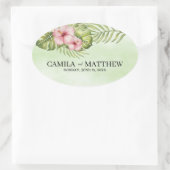 Sticker Ovale Feuilles Et Fleurs Exotiques (Sac)