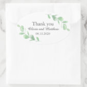 Sticker Ovale Feuilles eucalyptus. Merci mariage des bois (Sac)