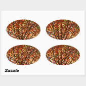 Sticker Ovale Feux d'artifice de feuilles d'automne (Feuille)