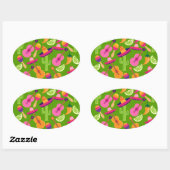 Sticker Ovale Fiesta Party Sombrero Cactus Lims Peppers Maracas (Feuille)