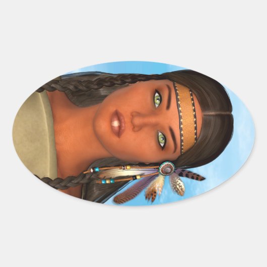 Sticker Ovale Fille amérindienne (Devant)