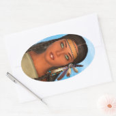 Sticker Ovale Fille amérindienne (Enveloppe)