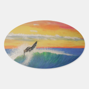 Sticker Ovale Fille de surfeur
