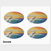 Sticker Ovale Fille de surfeur (Feuille)