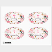 Sticker Ovale Fille première communion aquarelle rose floral (Feuille)