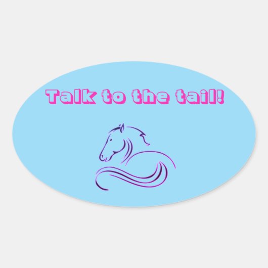 Sticker Ovale Filles Bleu mignon Parlez au Cheval de Queue / Pon (Devant)
