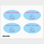 Sticker Ovale Filles Bleu mignon Parlez au Cheval de Queue / Pon (Feuille)