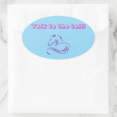 Sticker Ovale Filles Bleu mignon Parlez au Cheval de Queue / Pon (Sac)
