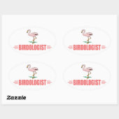Sticker Ovale Flamant rose drôle (Feuille)