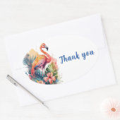 Sticker Ovale Flamant rose Merci (Enveloppe)