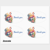 Sticker Ovale Flamant rose Merci (Feuille)