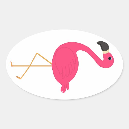 Sticker Ovale Flamant rose rose (Devant)