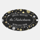 Sticker Ovale Flèches de neige blanches personnalisées À petits  (Devant)