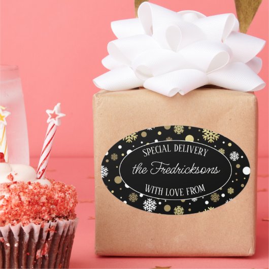 Sticker Ovale Flèches de neige blanches personnalisées À petits  (Fête)