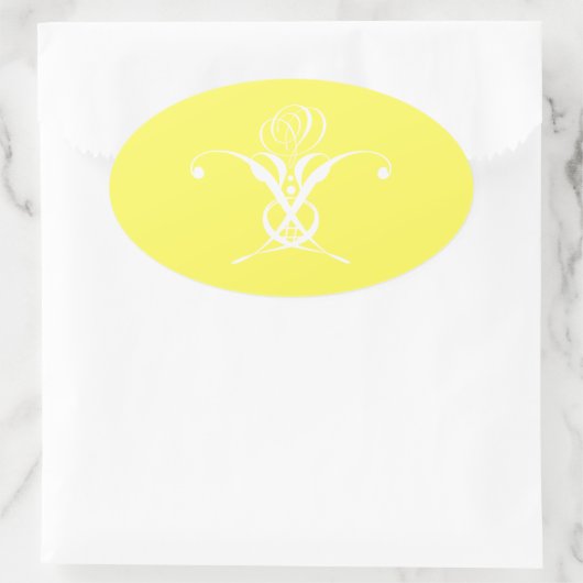 Sticker Ovale Fleur blanche Pastel Jaune Pâques (Sac)