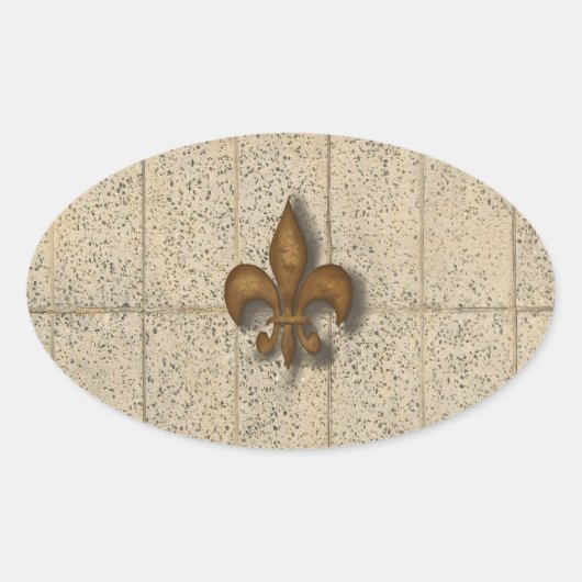 Sticker Ovale Fleur de Lis sur pierre (Devant)