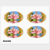 Sticker Ovale Fleur d'hibiscus rose au-dessus de l'eau dans le c (Feuille)