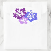 Sticker Ovale Fleur d'Hibiscus topique en bleu, violet et Lilac (Sac)
