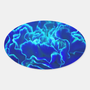 Sticker Ovale Fleur d'oeillet bleu et Turquoise