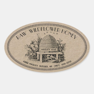 Sticker Ovale Fleur sauvage cru Miel Oval Vintage Skep Kraft Éti