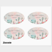 Sticker Ovale Fleur sauvage Jardin Aquarelle Mariage rose pâle (Feuille)