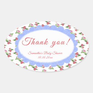 Sticker Ovale Fleurs aquarelle vintage Baby Shower Merci